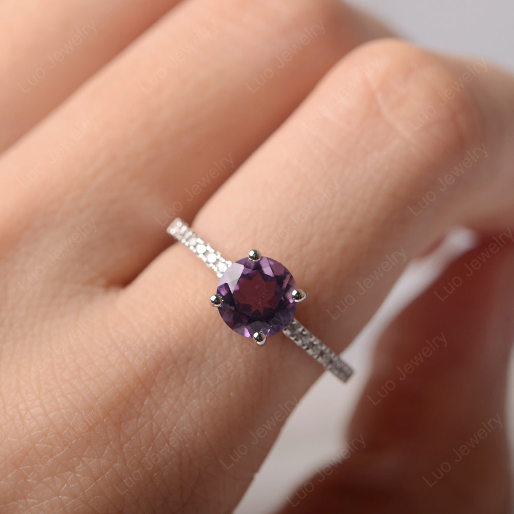 Amethyst Wedding Ring Round Cut Sterling Silver - LUO Jewelry