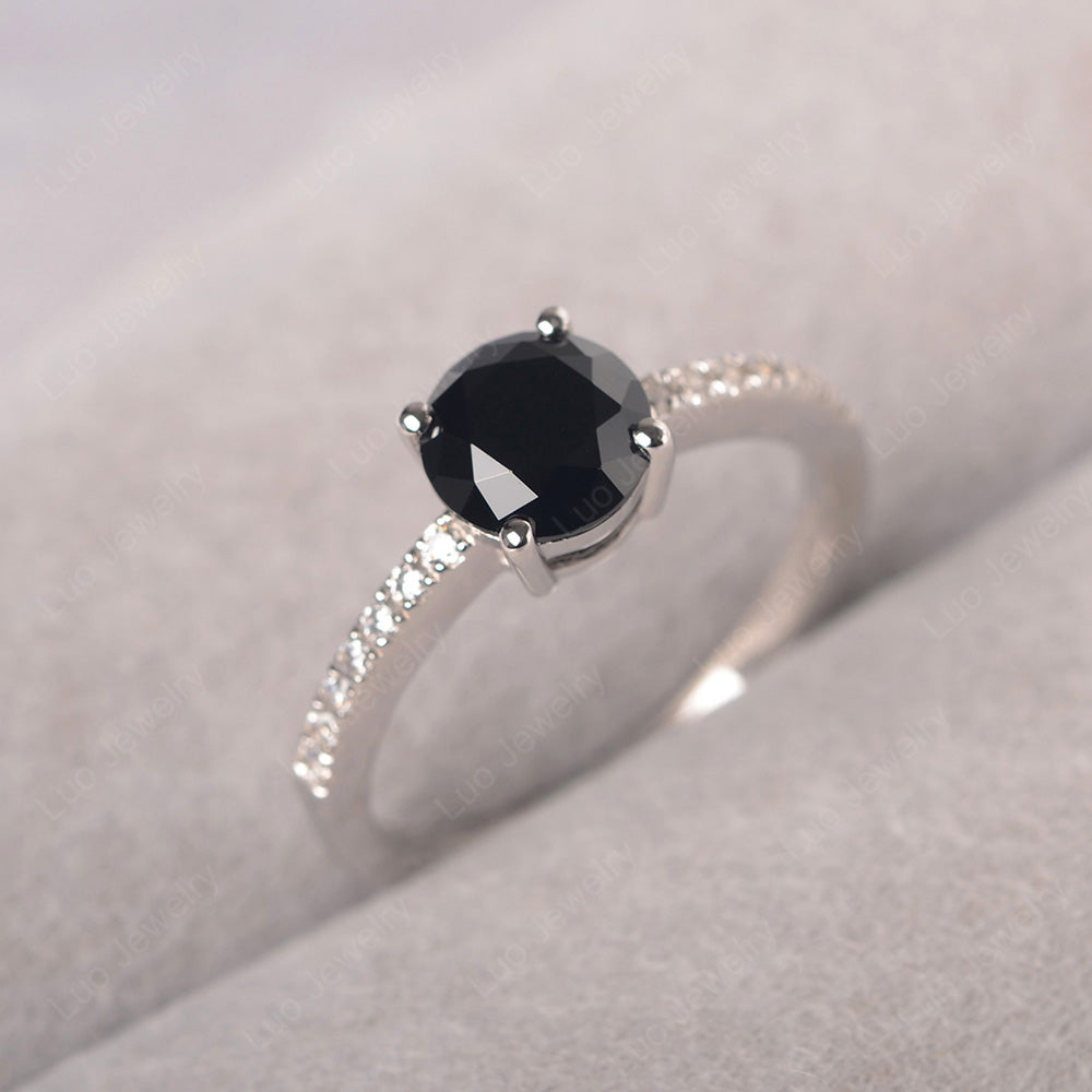 Black Stone Wedding Ring Round Cut Sterling Silver - LUO Jewelry