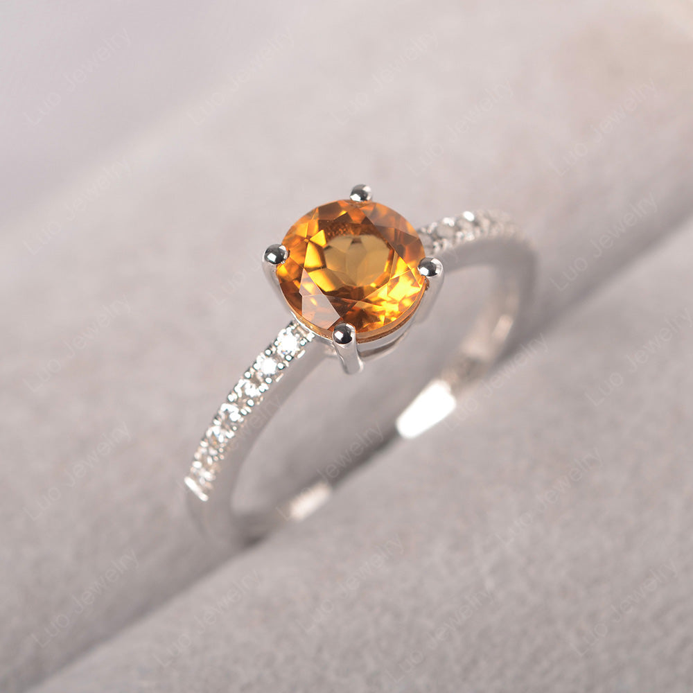 Citrine Wedding Ring Round Cut Sterling Silver - LUO Jewelry