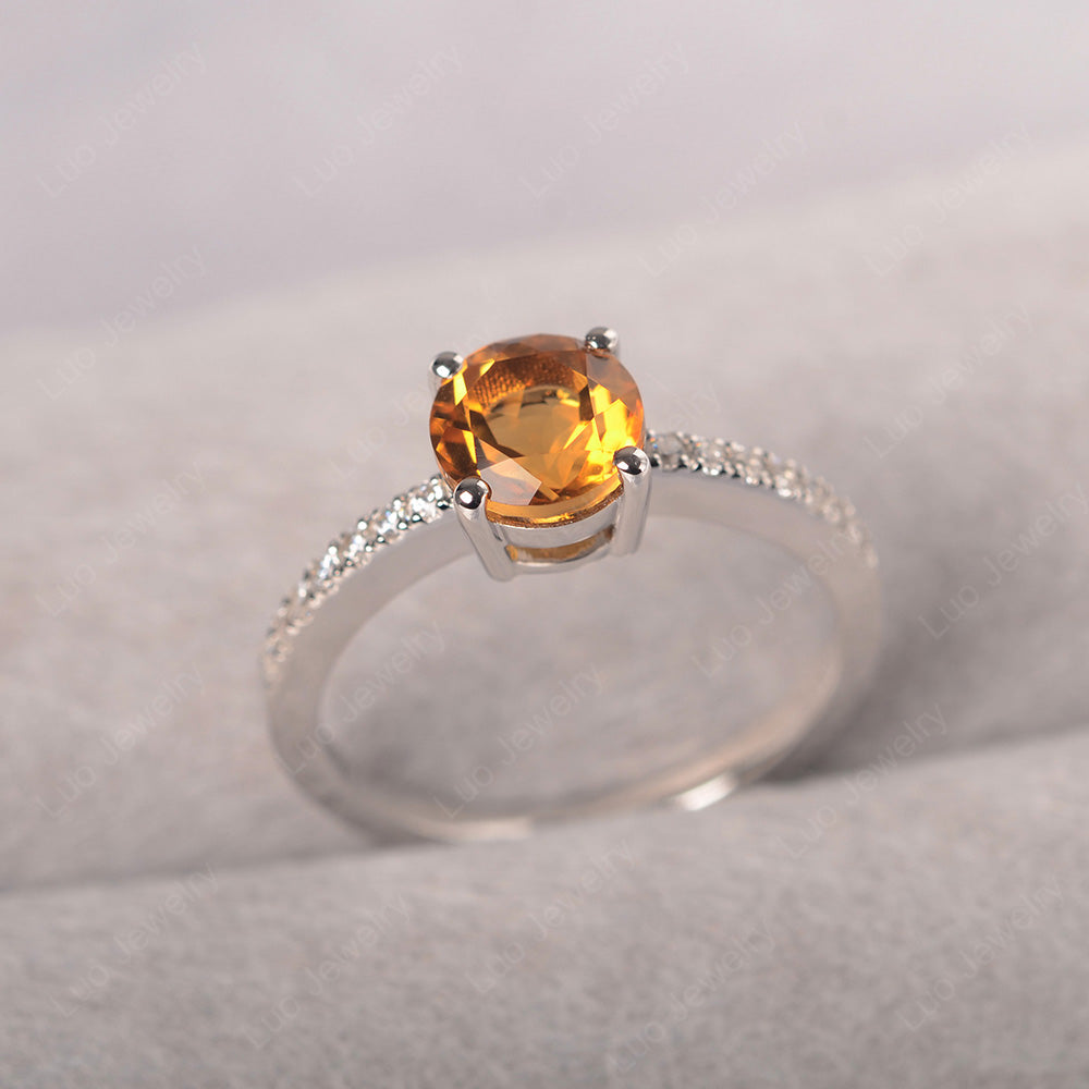 Citrine Wedding Ring Round Cut Sterling Silver - LUO Jewelry