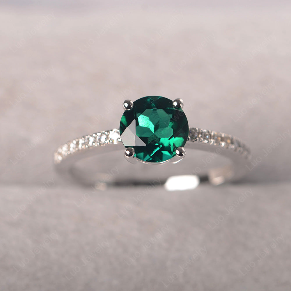 Lab Emerald Wedding Ring Round Cut Sterling Silver - LUO Jewelry