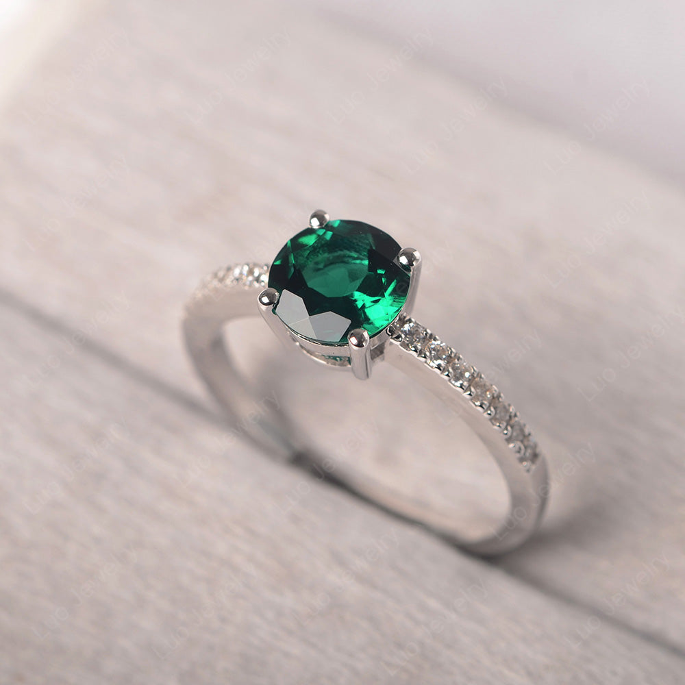 Lab Emerald Wedding Ring Round Cut Sterling Silver - LUO Jewelry