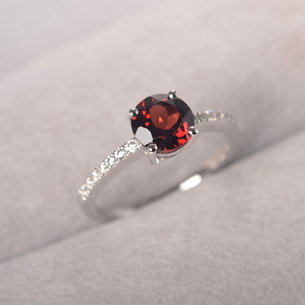 Garnet Wedding Ring Round Cut Sterling Silver - LUO Jewelry