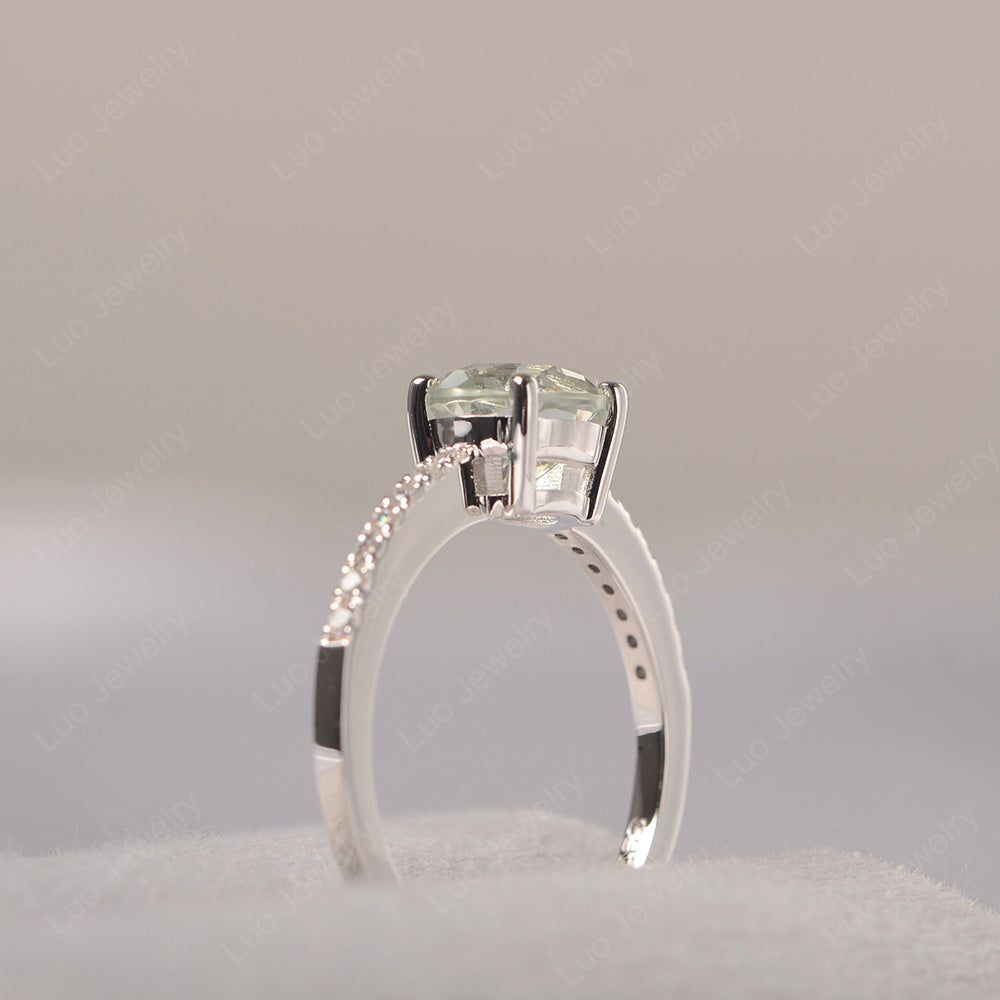 Green Amethyst Wedding Ring Round Cut Sterling Silver - LUO Jewelry