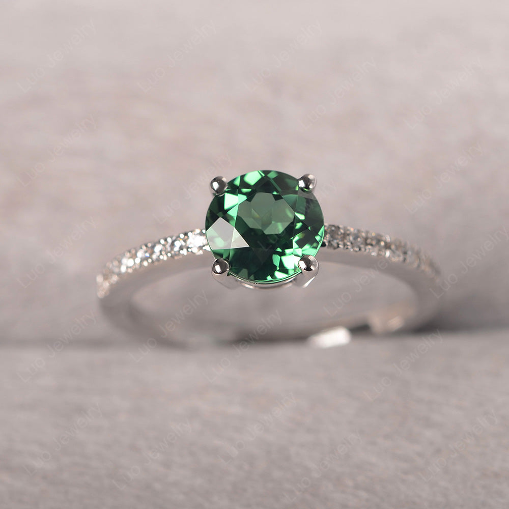 Green Sapphire Wedding Ring Round Cut Sterling Silver - LUO Jewelry