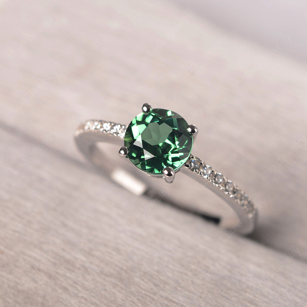 Green Sapphire Wedding Ring Round Cut Sterling Silver - LUO Jewelry