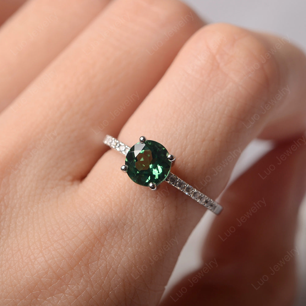 Green Sapphire Wedding Ring Round Cut Sterling Silver - LUO Jewelry