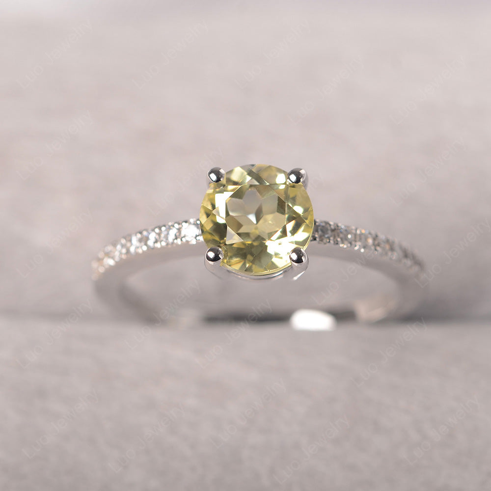 Lemon Quartz Wedding Ring Round Cut Sterling Silver - LUO Jewelry