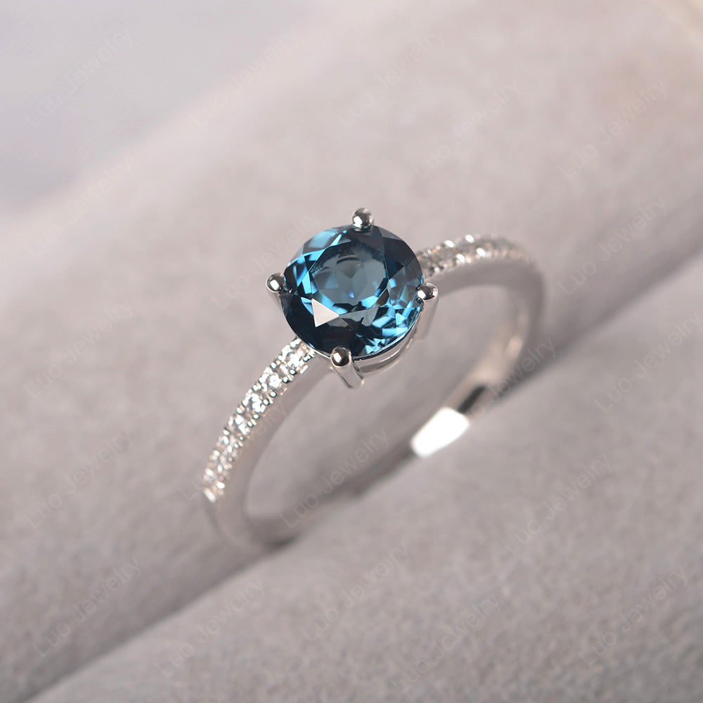 London Blue Topaz Wedding Ring Round Cut Sterling Silver - LUO Jewelry