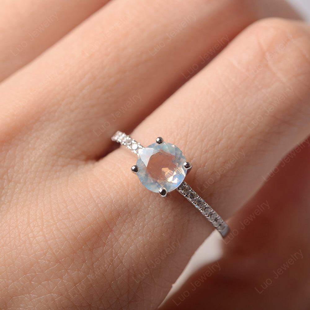 Moonstone Wedding Ring Round Cut Sterling Silver - LUO Jewelry