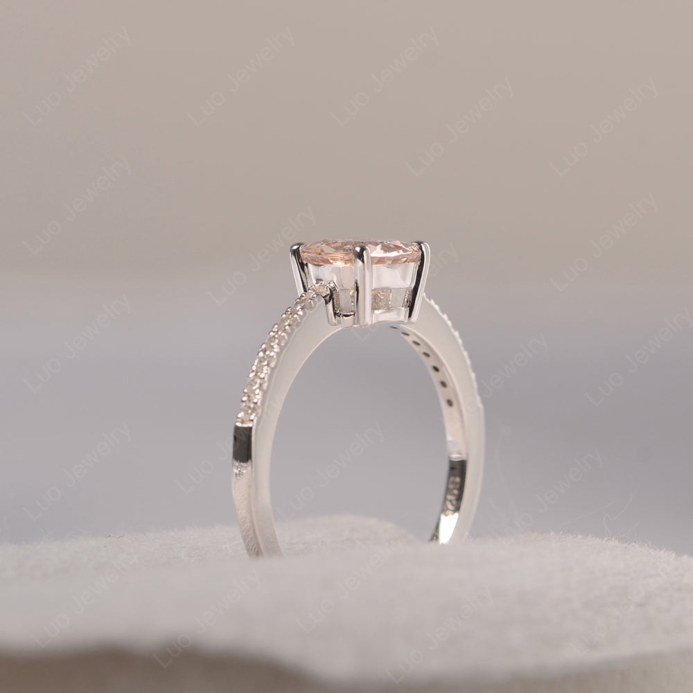 Morganite Wedding Ring Round Cut Sterling Silver - LUO Jewelry