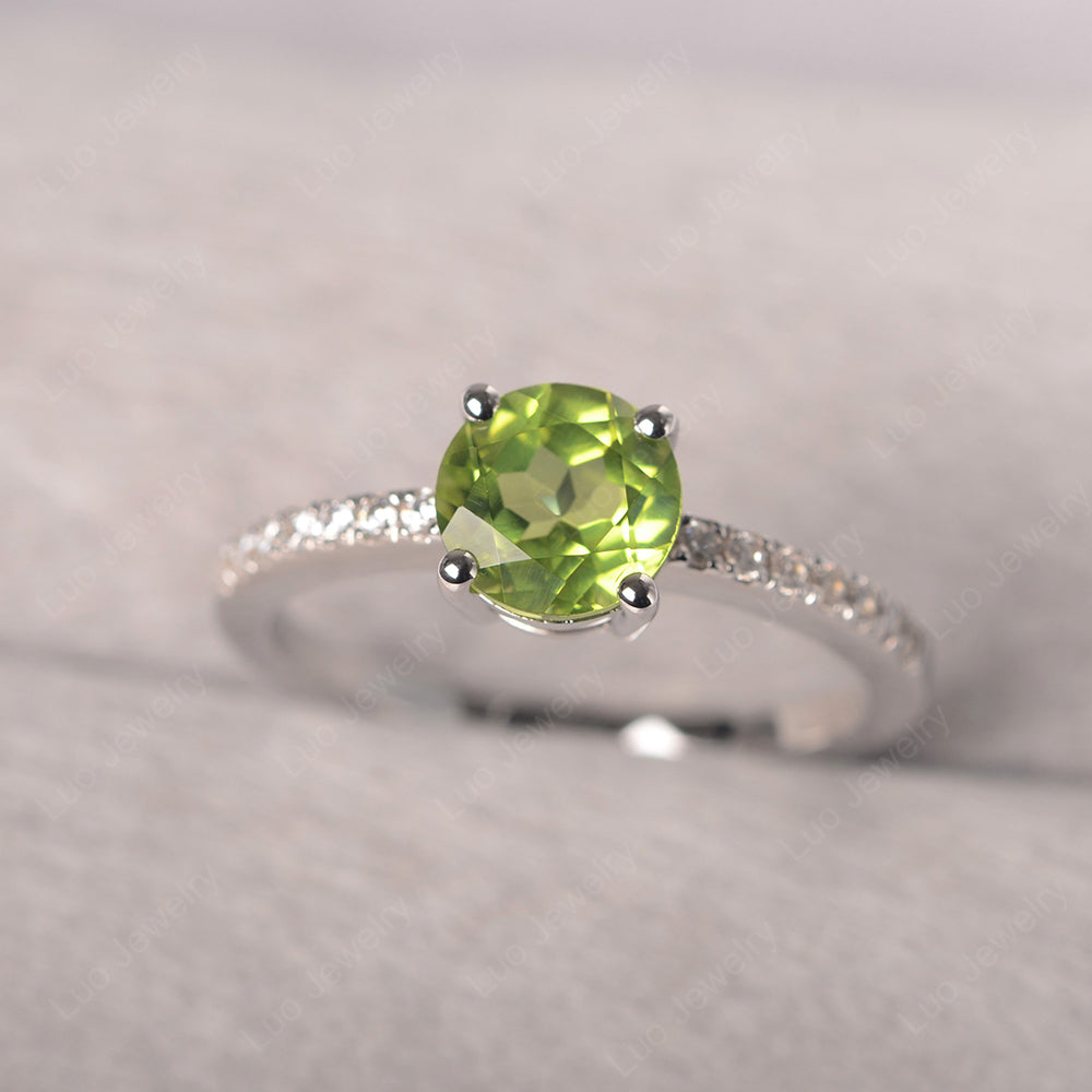 Peridot Wedding Ring Round Cut Sterling Silver - LUO Jewelry