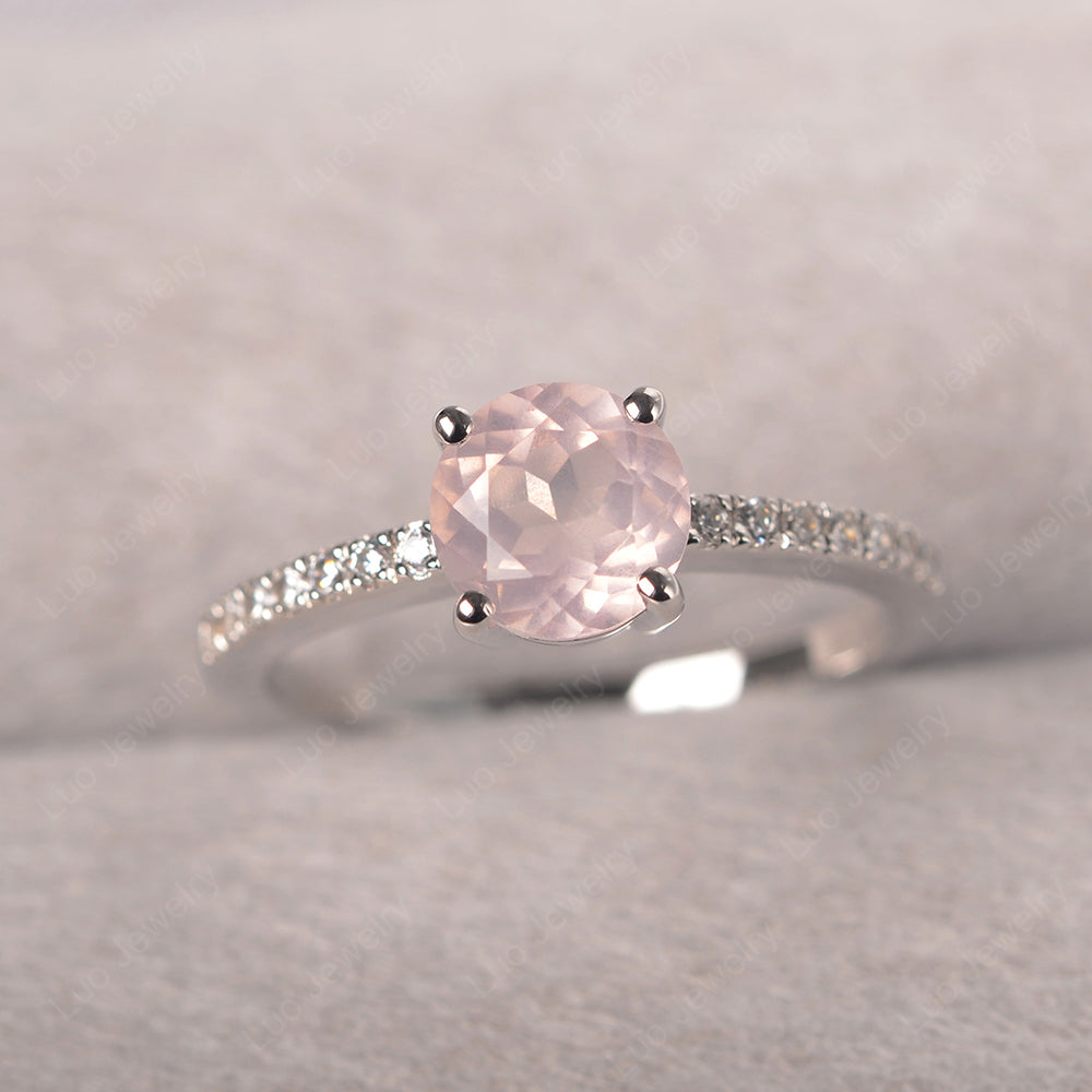 Rose Quartz Wedding Ring Round Cut Sterling Silver - LUO Jewelry