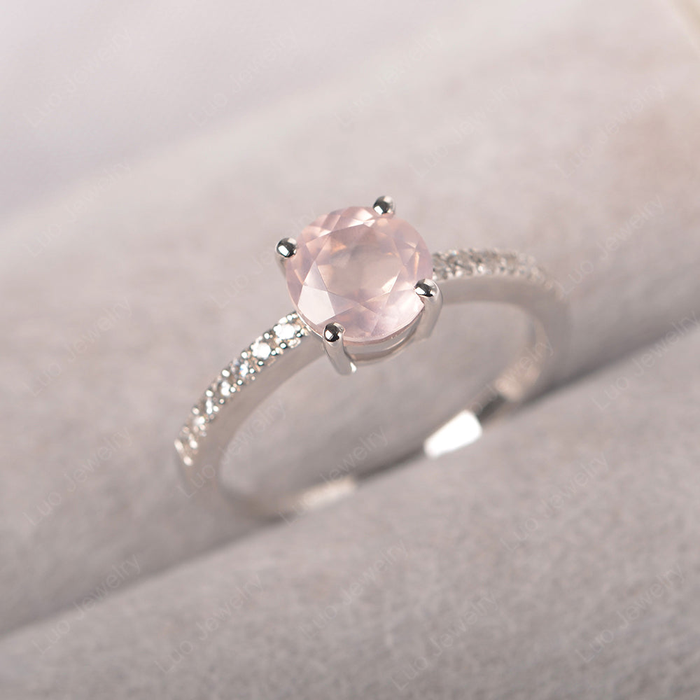 Rose Quartz Wedding Ring Round Cut Sterling Silver - LUO Jewelry