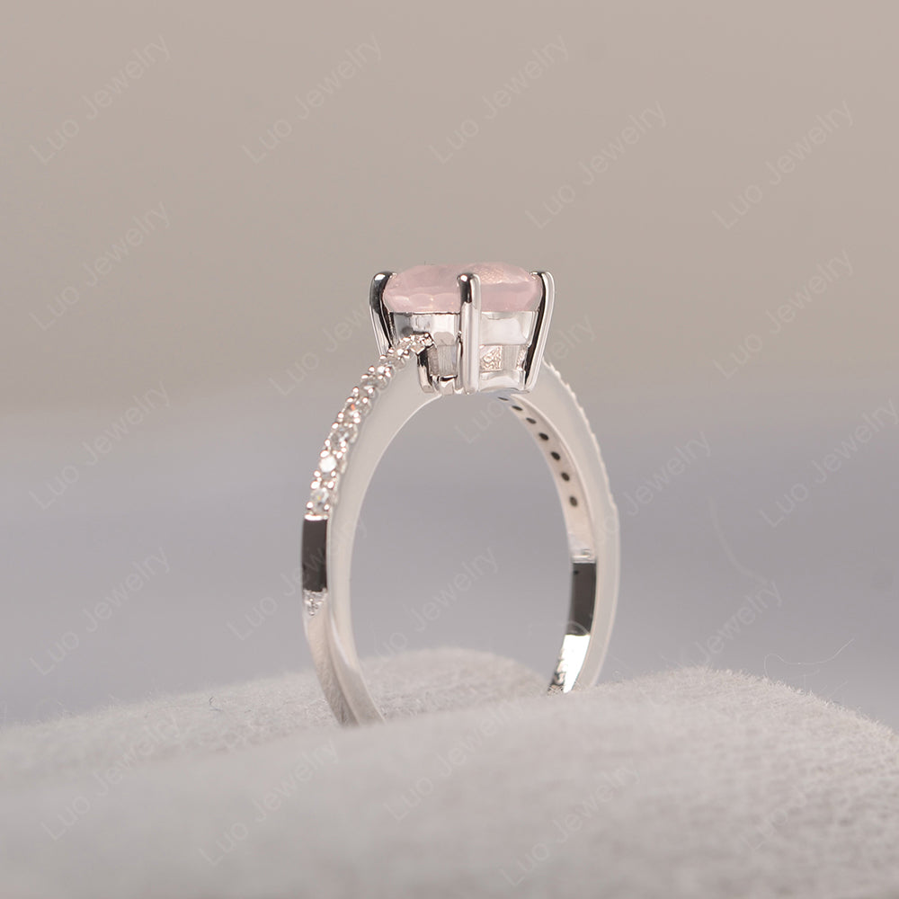 Rose Quartz Wedding Ring Round Cut Sterling Silver - LUO Jewelry