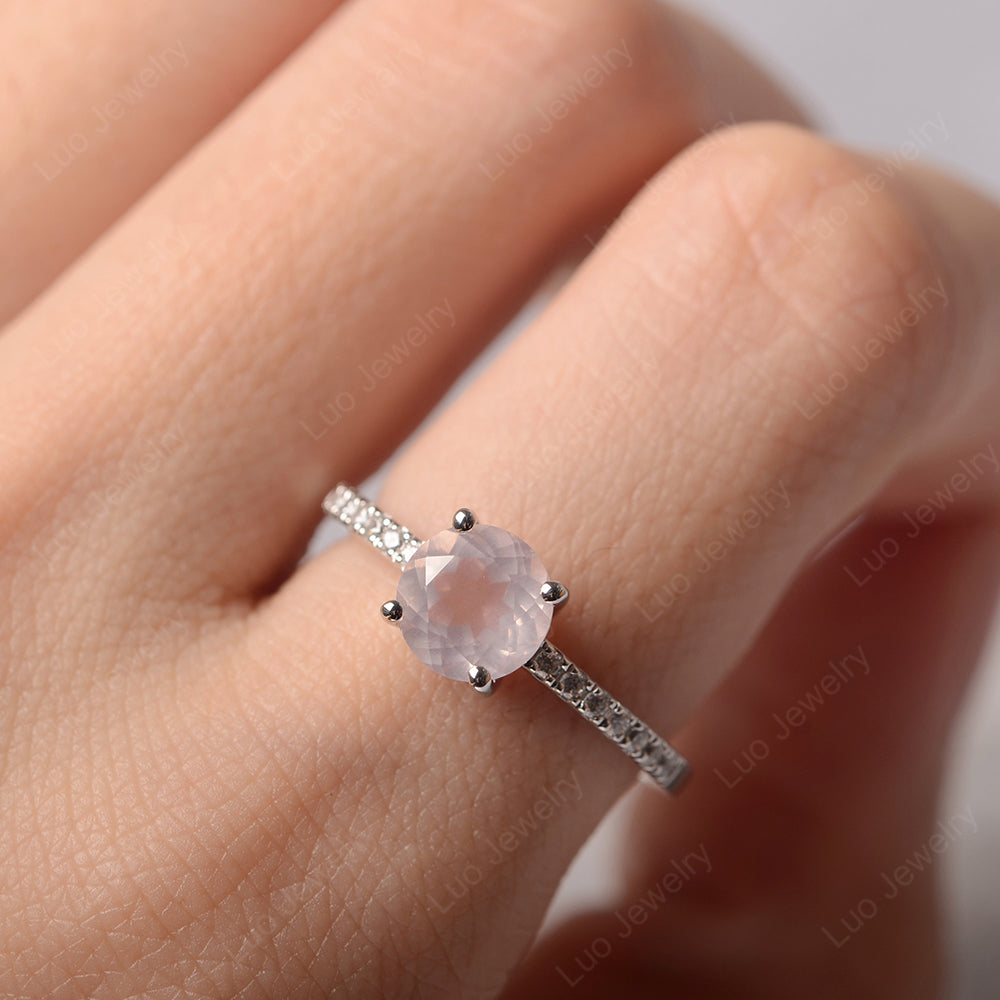 Rose Quartz Wedding Ring Round Cut Sterling Silver - LUO Jewelry