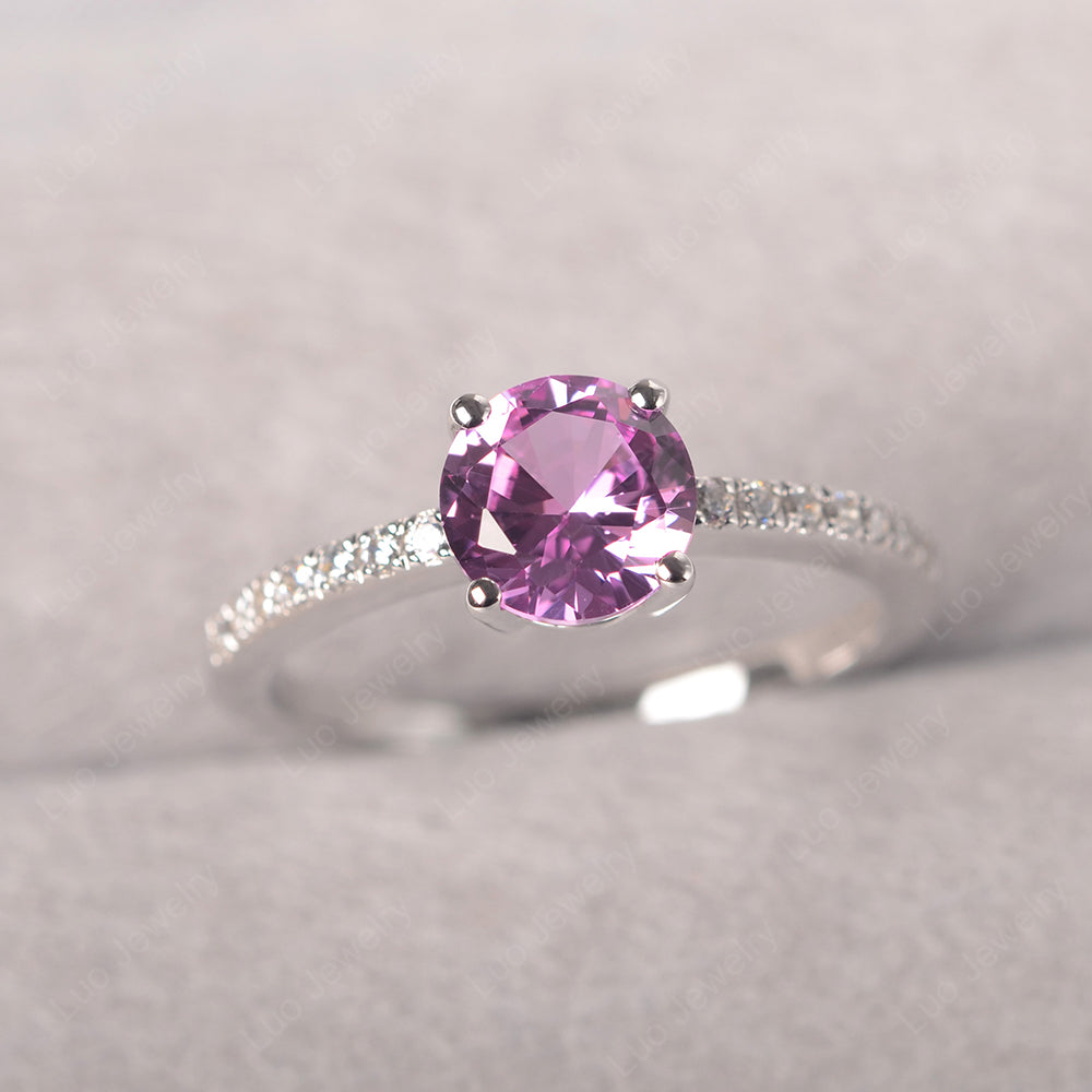 Pink Sapphire Wedding Ring Round Cut Sterling Silver - LUO Jewelry