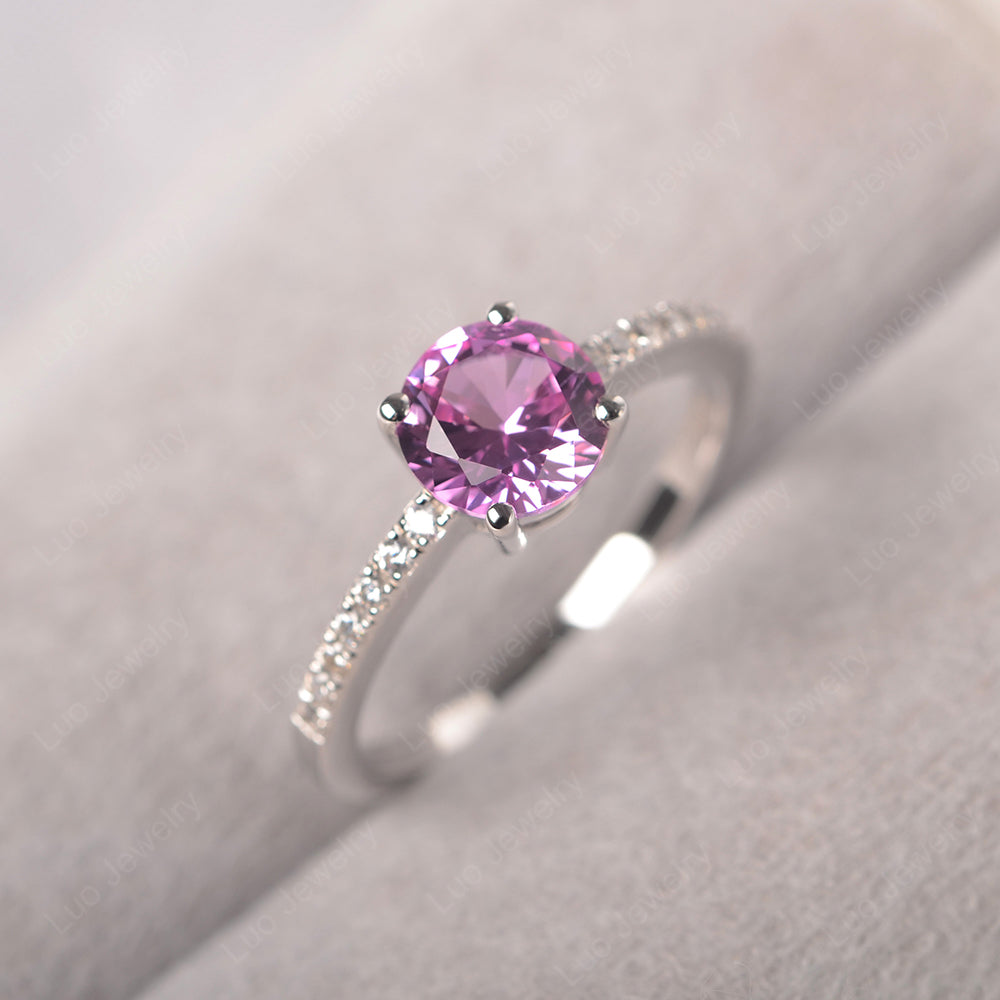Pink Sapphire Wedding Ring Round Cut Sterling Silver - LUO Jewelry