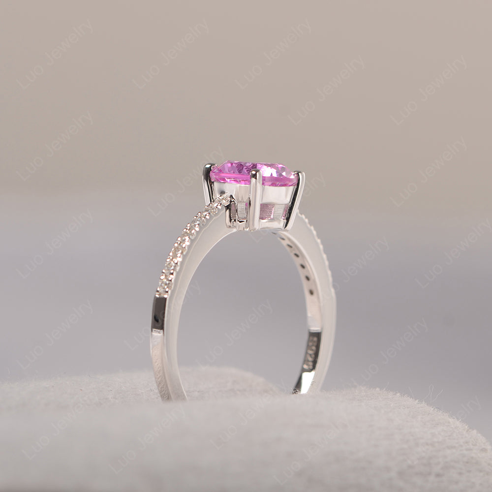 Pink Sapphire Wedding Ring Round Cut Sterling Silver - LUO Jewelry