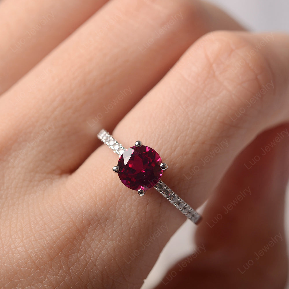Ruby Wedding Ring Round Cut Sterling Silver - LUO Jewelry