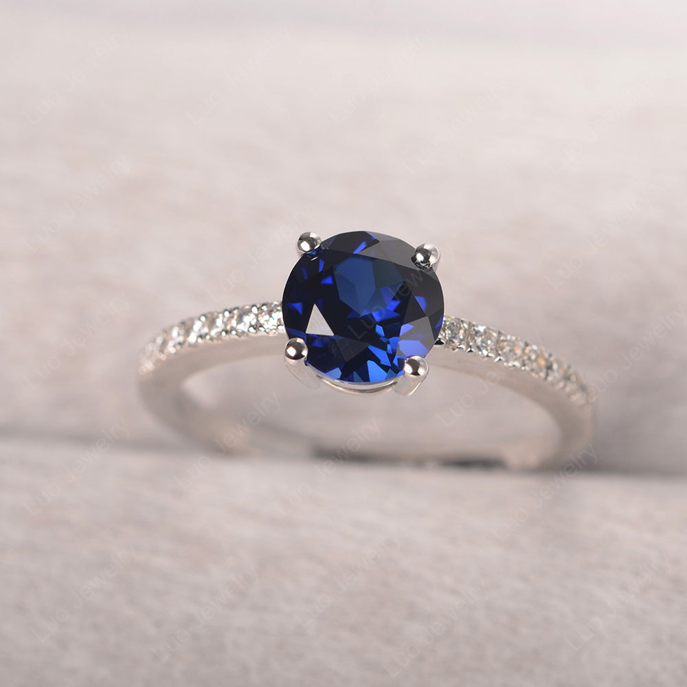 Lab Sapphire Wedding Ring Round Cut Sterling Silver - LUO Jewelry