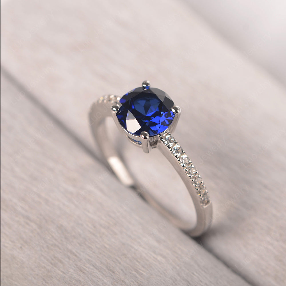 Lab Sapphire Wedding Ring Round Cut Sterling Silver - LUO Jewelry