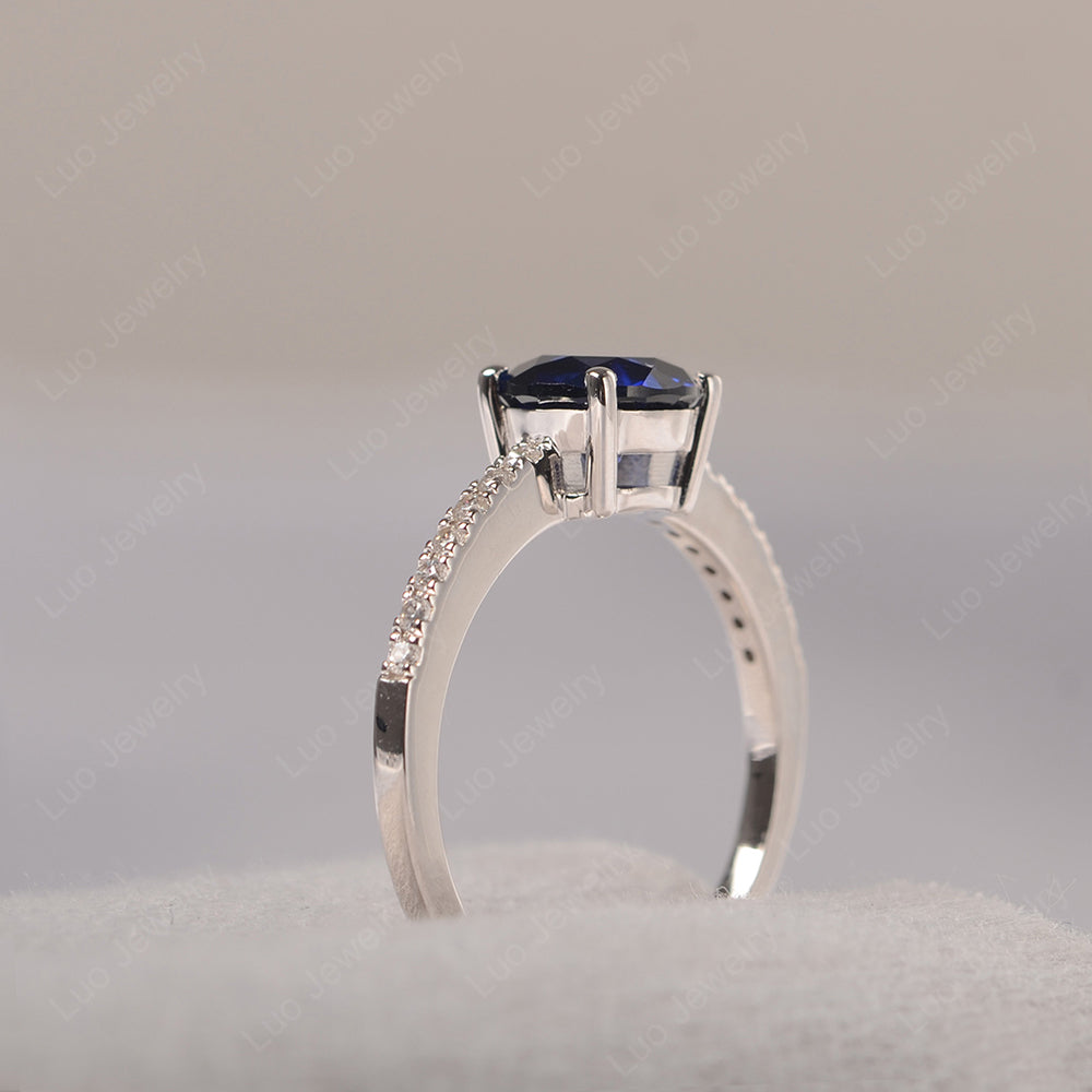 Lab Sapphire Wedding Ring Round Cut Sterling Silver - LUO Jewelry