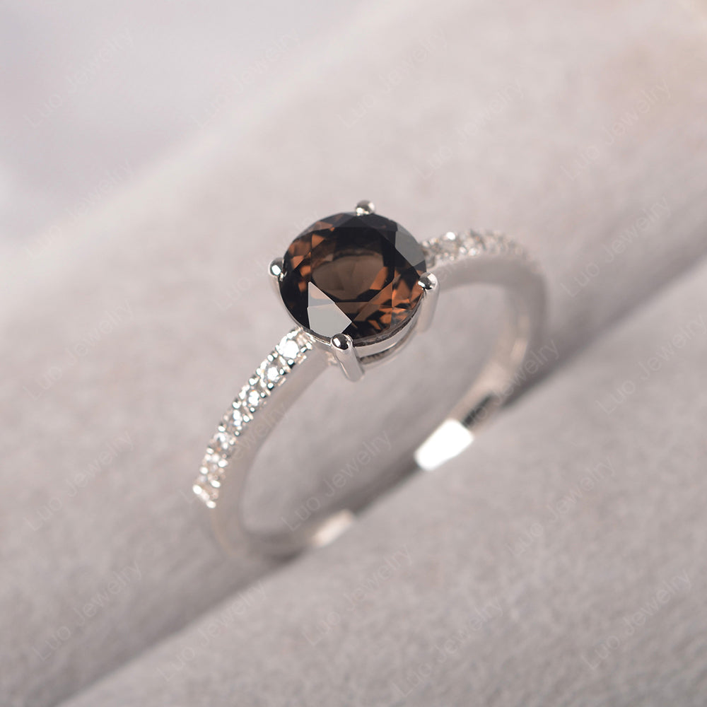 Smoky Quartz  Wedding Ring Round Cut Sterling Silver - LUO Jewelry