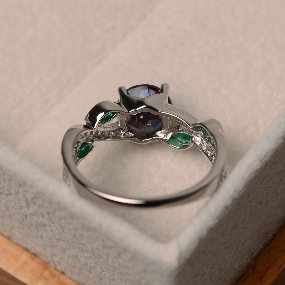 Alexandrite Art Deco Engagement Ring With Leaf - LUO Jewelry