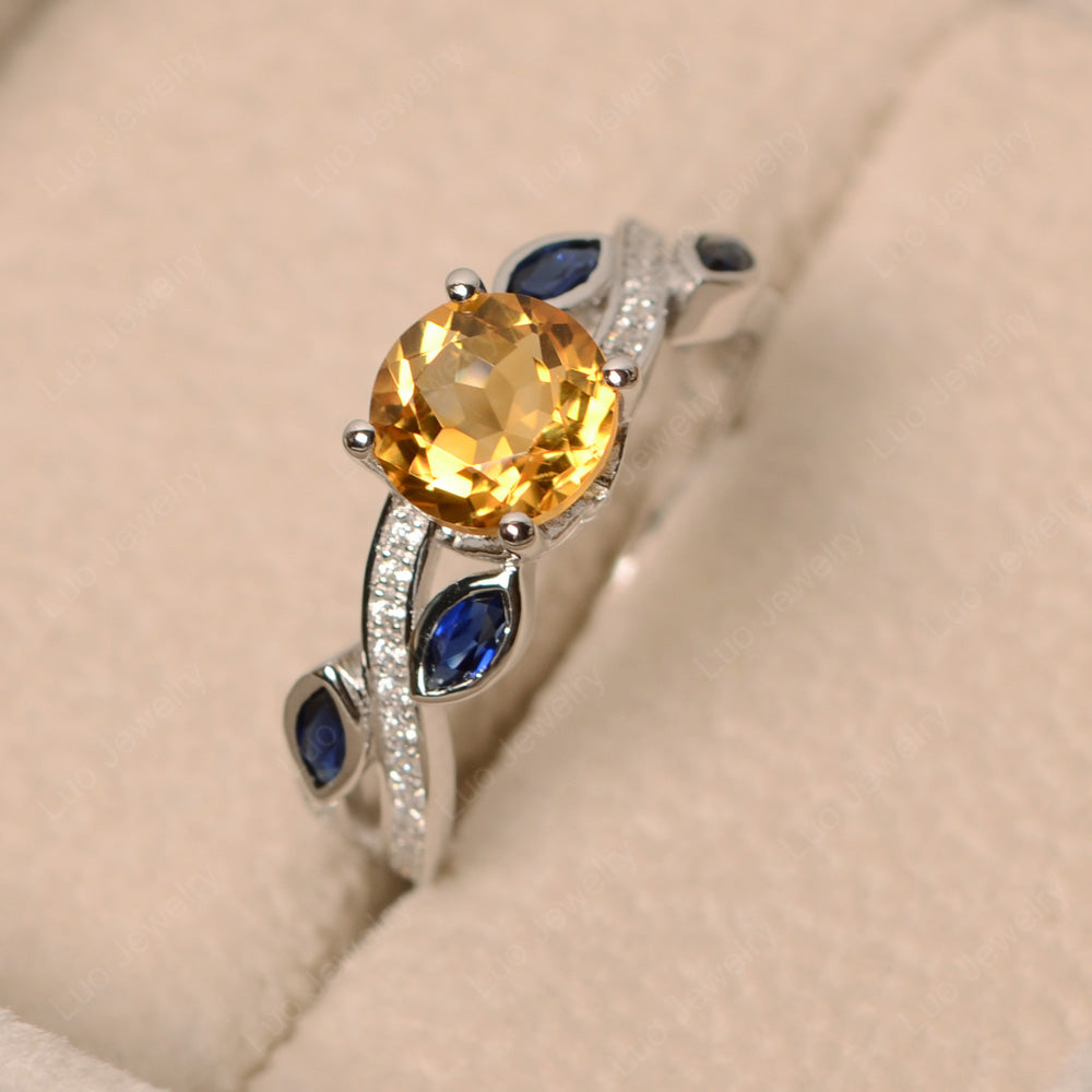 Citrine Art Deco Engagement Ring With Leaf - LUO Jewelry