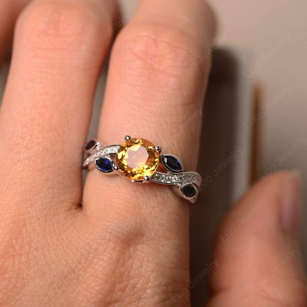 Citrine Art Deco Engagement Ring With Leaf - LUO Jewelry
