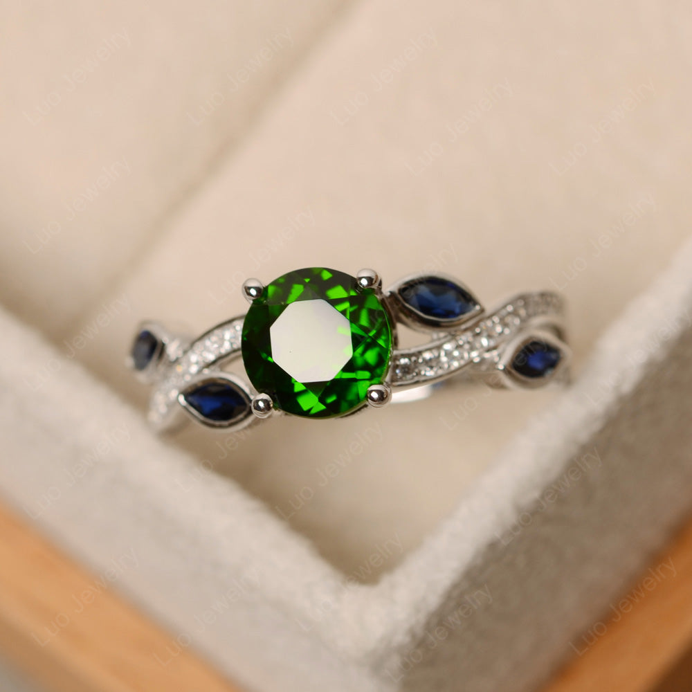 Diopside Art Deco Engagement Ring With Leaf - LUO Jewelry
