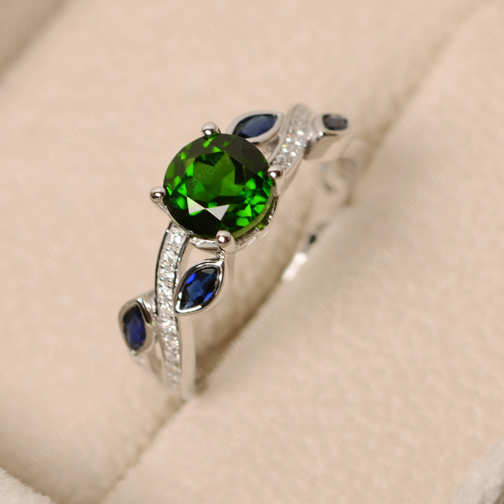 Diopside Art Deco Engagement Ring With Leaf - LUO Jewelry