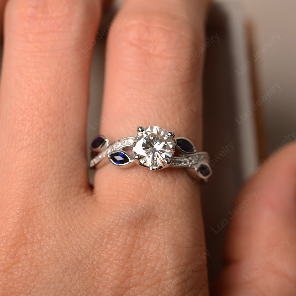 Moissanite Art Deco Engagement Ring With Leaf - LUO Jewelry