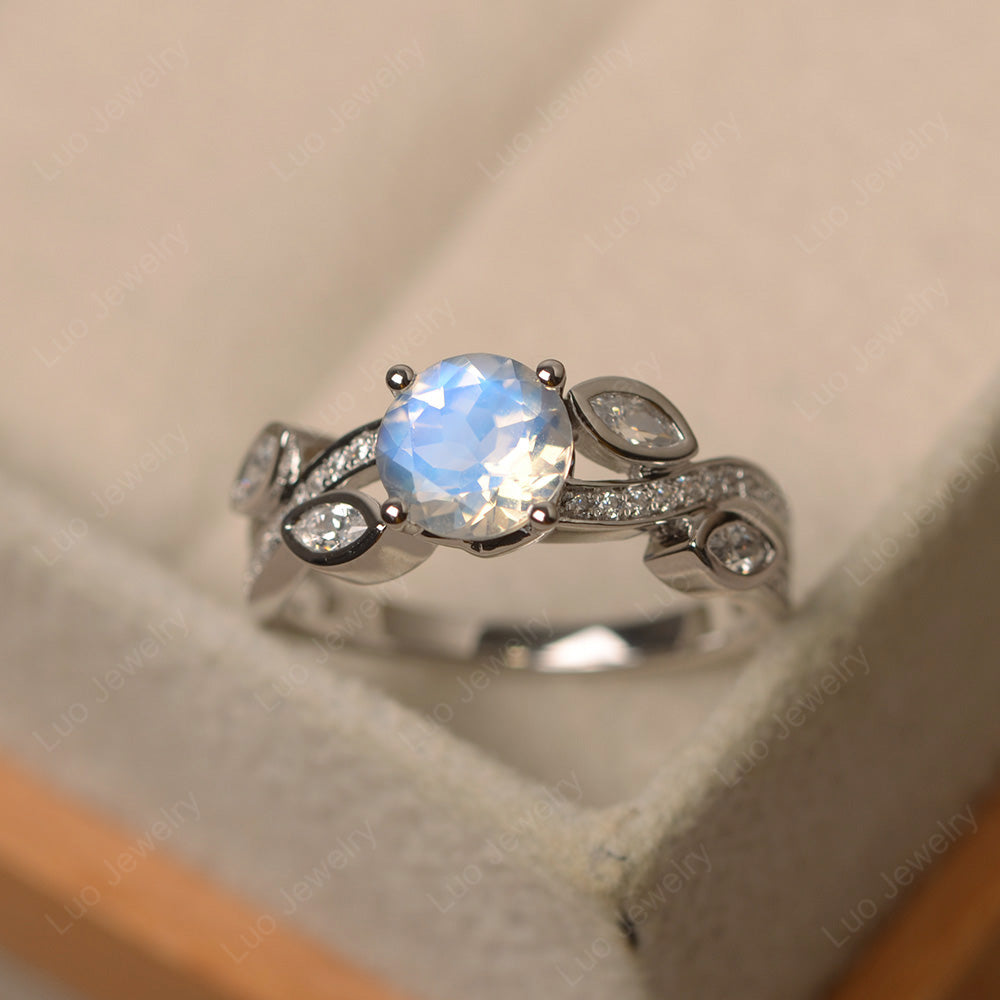 Moonstone Art Deco Engagement Ring With Leaf - LUO Jewelry