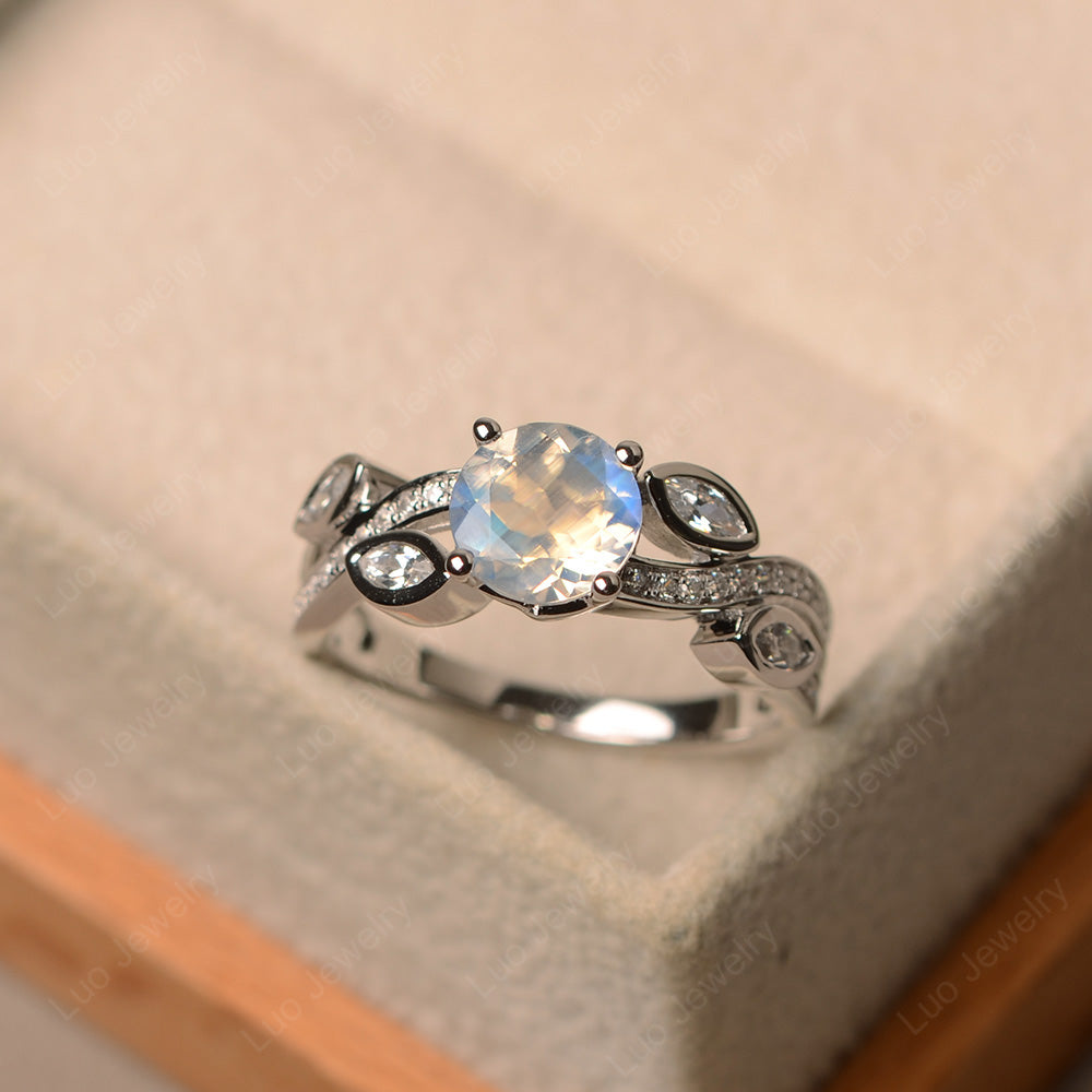 Moonstone Art Deco Engagement Ring With Leaf - LUO Jewelry