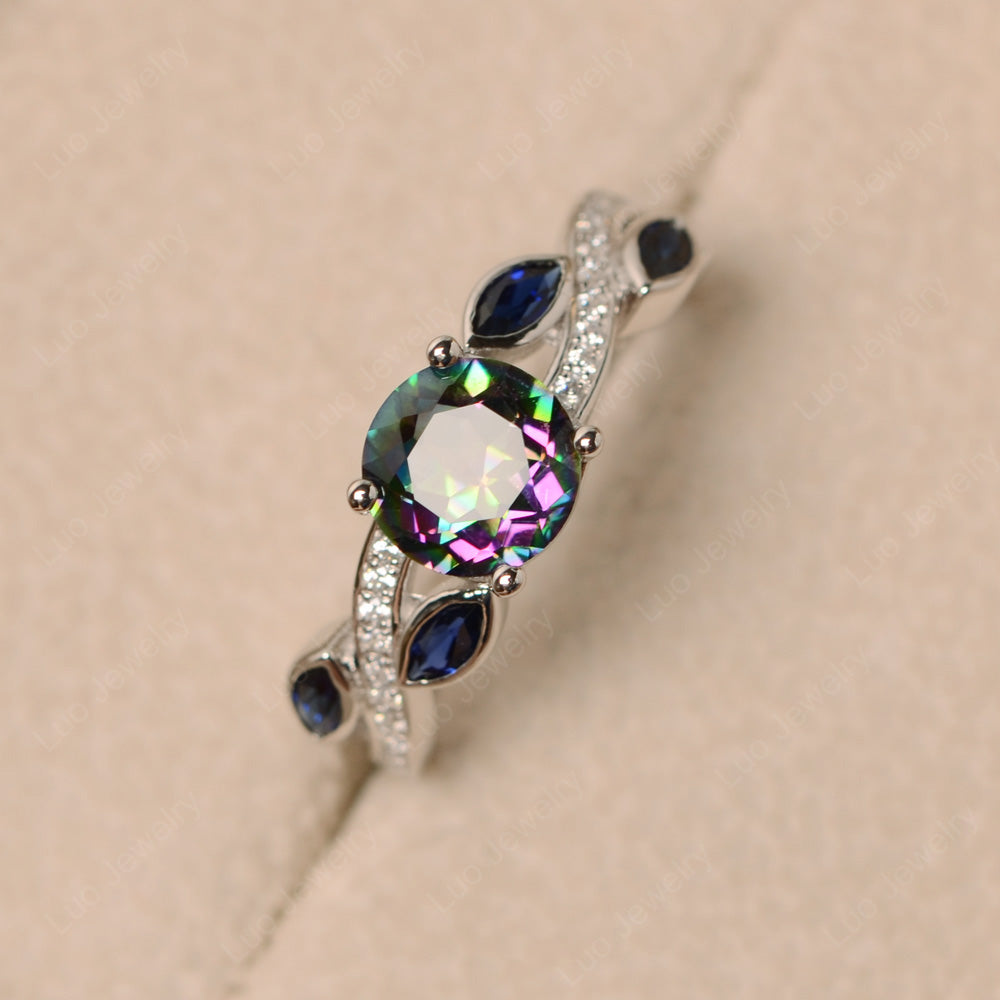 Mystic Topaz Art Deco Engagement Ring With Leaf - LUO Jewelry