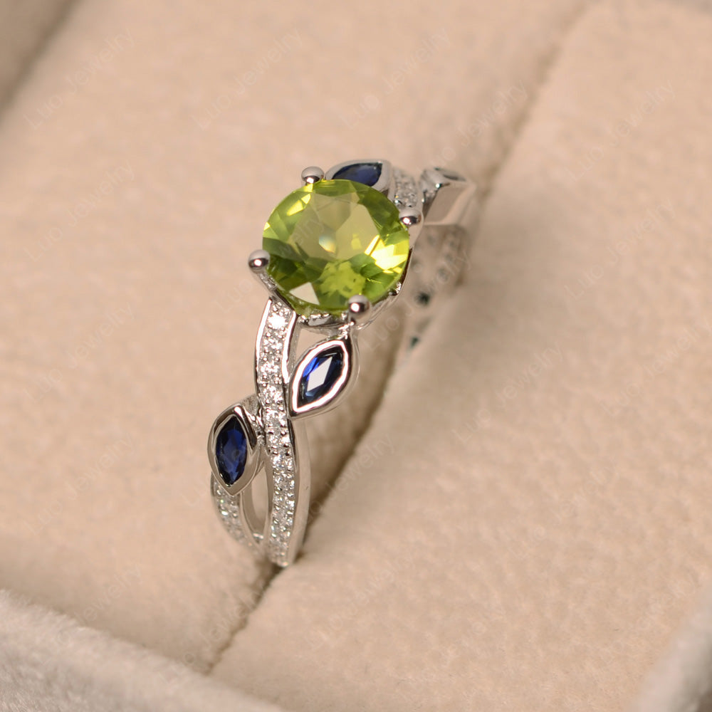 Peridot Art Deco Engagement Ring With Leaf - LUO Jewelry