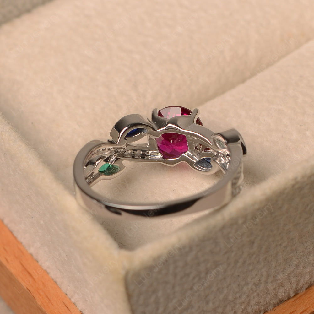 Ruby Art Deco Engagement Ring With Leaf - LUO Jewelry