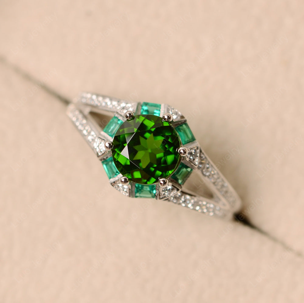 Antique Diopside Engagement Ring Yellow Gold - LUO Jewelry