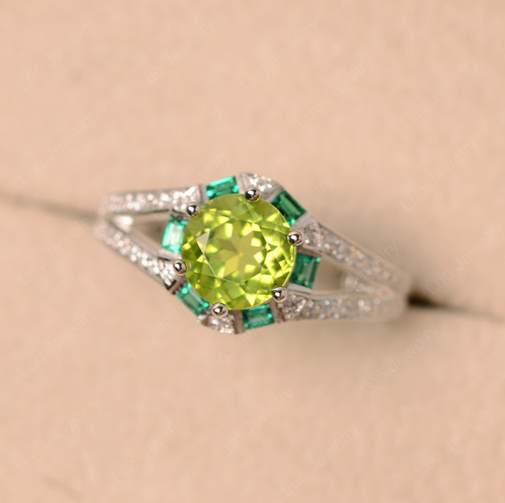 Antique Peridot Engagement Ring Yellow Gold - LUO Jewelry