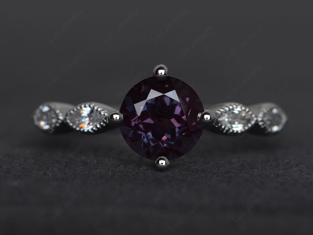 Kite Set Round Cut Alexandrite Engagement Ring - LUO Jewelry