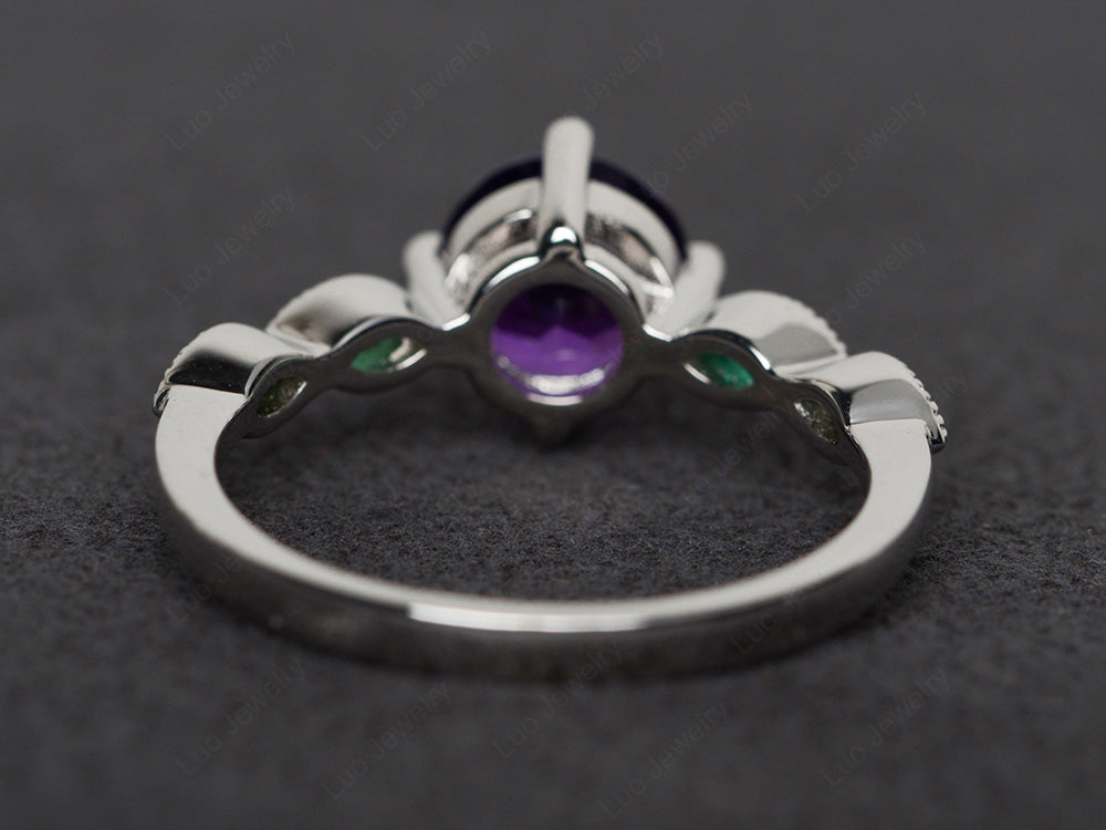 Kite Set Round Cut Amethyst Engagement Ring - LUO Jewelry