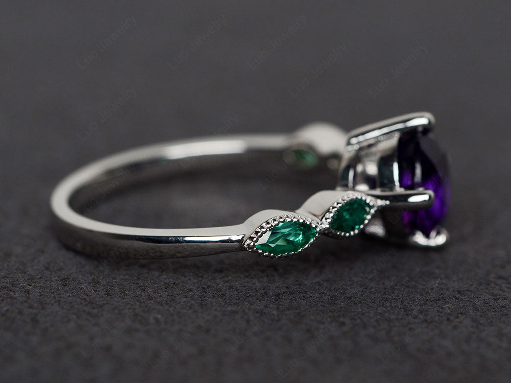 Kite Set Round Cut Amethyst Engagement Ring - LUO Jewelry