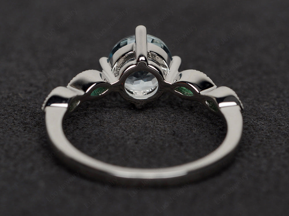 Kite Set Round Cut Aquamarine Engagement Ring - LUO Jewelry