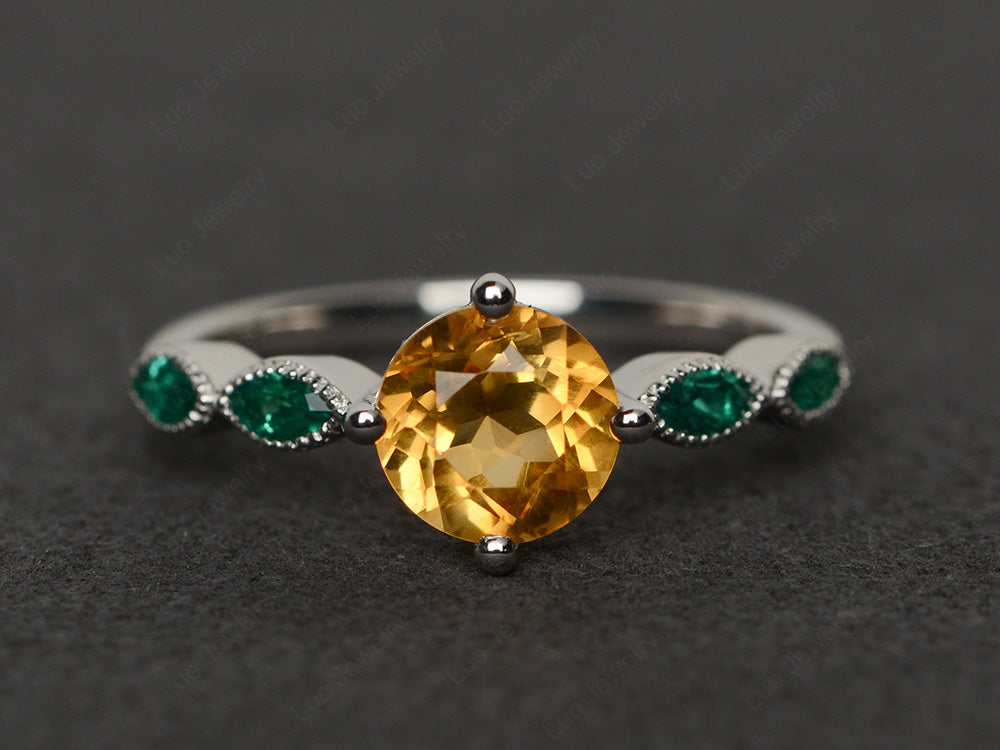 Kite Set Round Cut Citrine Engagement Ring - LUO Jewelry