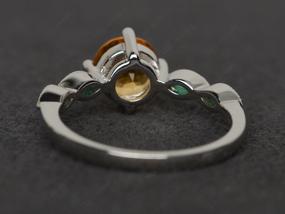 Kite Set Round Cut Citrine Engagement Ring - LUO Jewelry