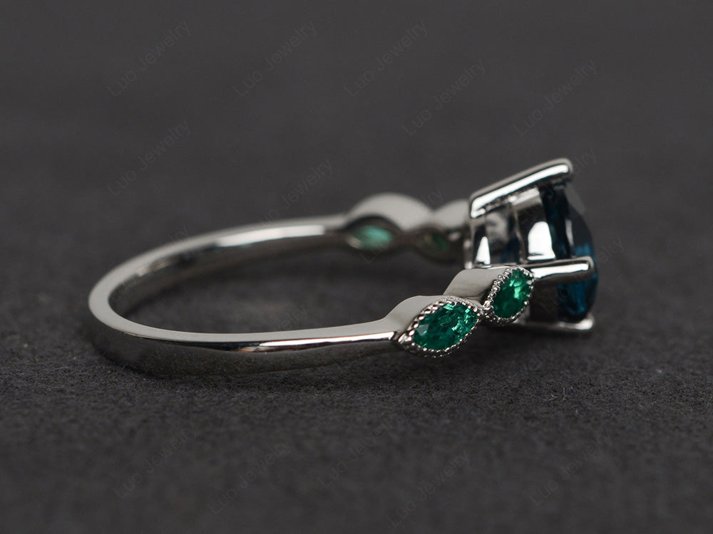 Kite Set Round Cut London Blue Topaz Engagement Ring - LUO Jewelry