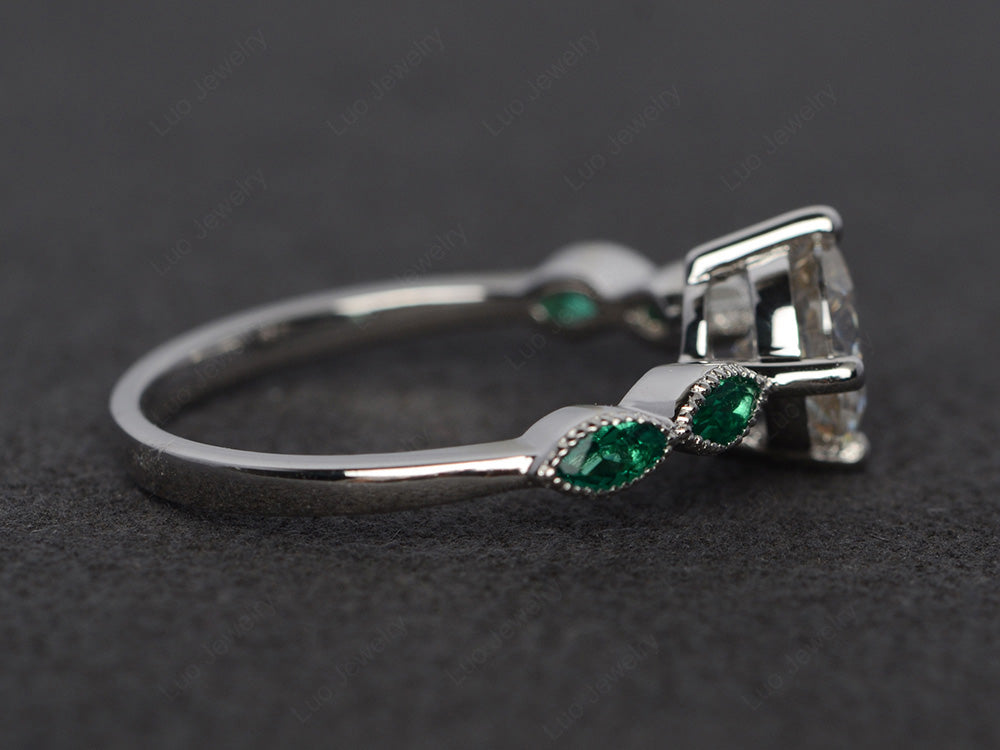 Kite Set Round Cut Moissanite Engagement Ring - LUO Jewelry