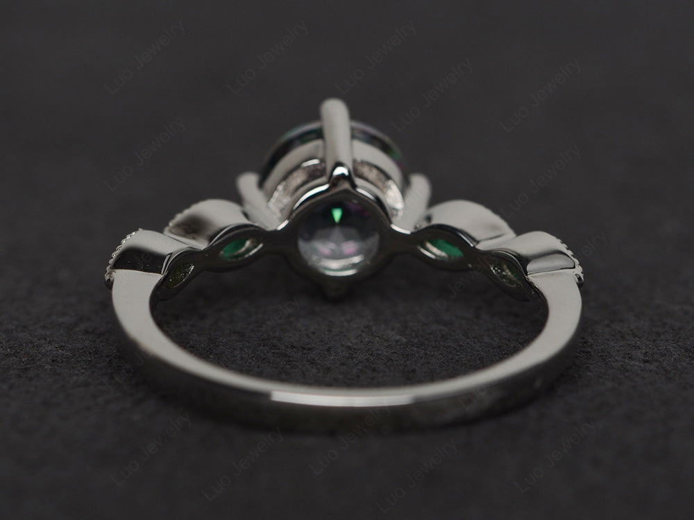 Kite Set Round Cut Mystic Topaz Engagement Ring - LUO Jewelry